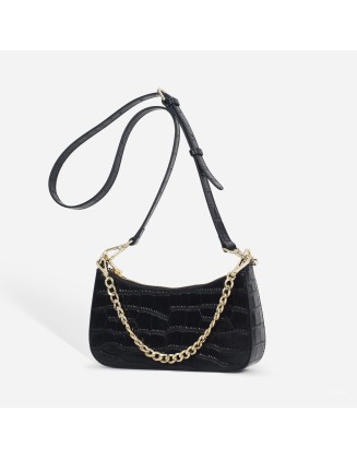 New Crocodile-Patterned Single-Shoulder Underarm Women's Fashion Crossbody Bag with Chain Leather Strap