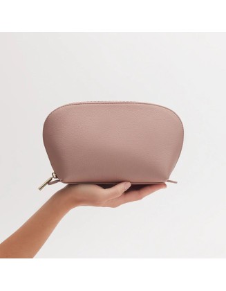 PU leather solid color makeup bag, new shell-shaped semi-circular toiletries bag, large capacity cosmetic storage bag