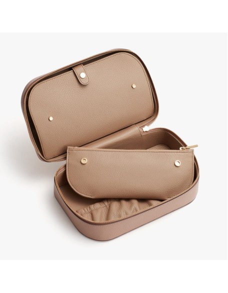 Genuine leather multifunctional handbag makeup bag with lychee pattern, large capacity cosmetics portable travel storage bag