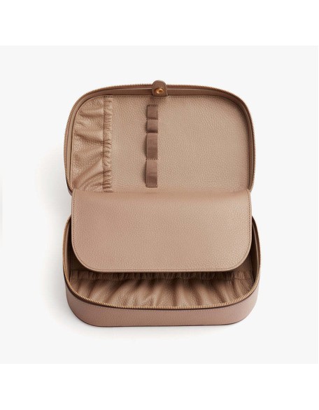 Genuine leather multifunctional handbag makeup bag with lychee pattern, large capacity cosmetics portable travel storage bag