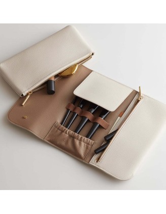 Makeup bag, beauty tools, leather storage bag, travel-friendly, minimalist, portable makeup brush bag