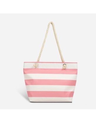 New striped nylon bag, waterproof beach bag, large capacity handbag, single shoulder bag, hemp rope handle shopping bag