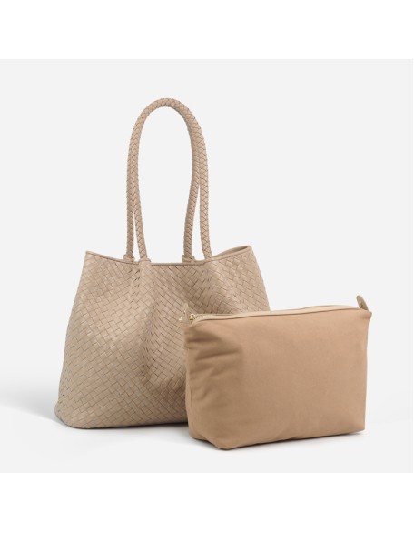 Woven vegetable basket bag, handmade handbag, large capacity shoulder tote bag, leather mother-and-child bag, bucket bag