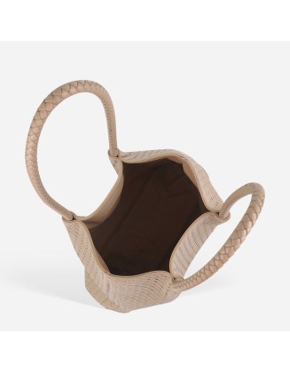 Woven vegetable basket bag, handmade handbag, large capacity shoulder tote bag, leather mother-and-child bag, bucket bag