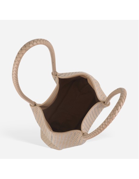 Woven vegetable basket bag, handmade handbag, large capacity shoulder tote bag, leather mother-and-child bag, bucket bag