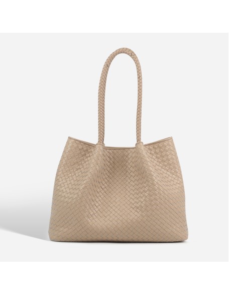 Woven vegetable basket bag, handmade handbag, large capacity shoulder tote bag, leather mother-and-child bag, bucket bag