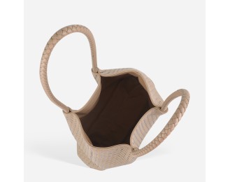 Woven vegetable basket bag, handmade handbag, large capacity shoulder tote bag, leather mother-and-child bag, bucket bag