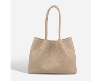 Woven vegetable basket bag, handmade handbag, large capacity shoulder tote bag, leather mother-and-child bag, bucket bag